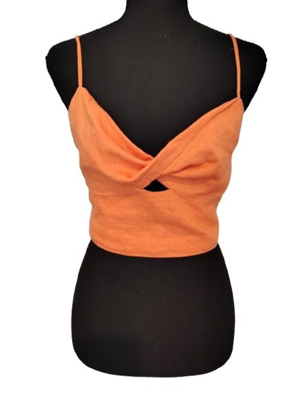 Victoria + Sophia Linen Blend Twist Front Crop Top Orange Size Small Side Zip